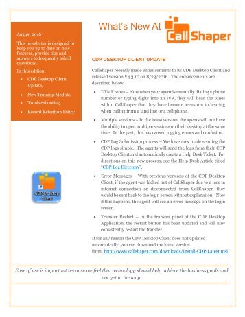 CallShaper Outbound Software Feature Update August 2016 