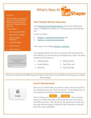 CallShaper Outbound Software Feature Update July 2016