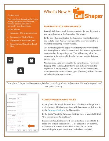 CallShaper Outbound Software Feature Update October 2016 