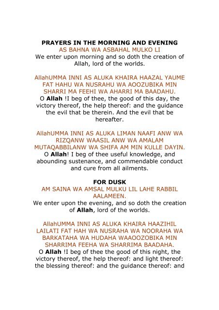 Prayers In The Morning And Evening As Admire Islam