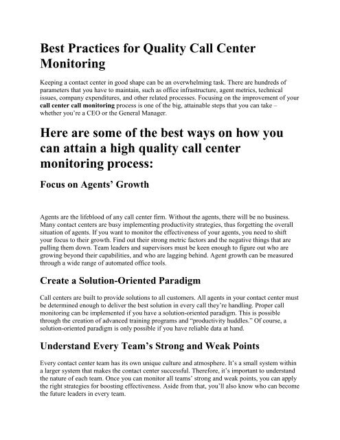 Best Practices for Quality Call Center Monitoring
