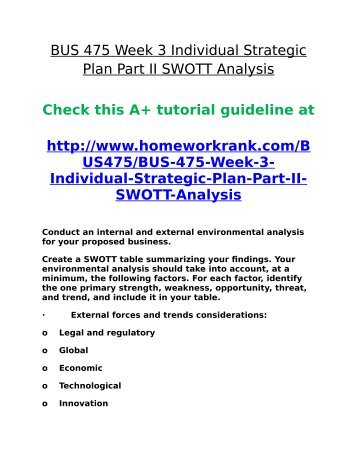 Strategic Plan Part Ii Swott Analysis Chart