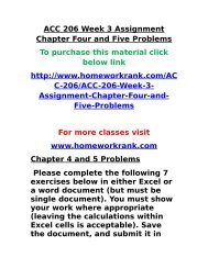 ACC 206 Week 3 Assignment Chapter Four and Five Problems