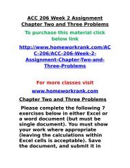 ACC 206 Week 2 Assignment Chapter Two and Three Problems