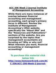 ACC 206 Week 2 Journal Institute of Management Accounting