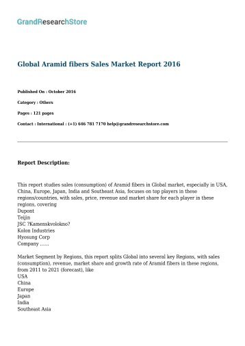 Global Aramid fibers Sales Market Report 2016 