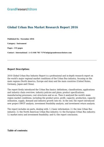 Global Urban Bus Market Research Report 2016