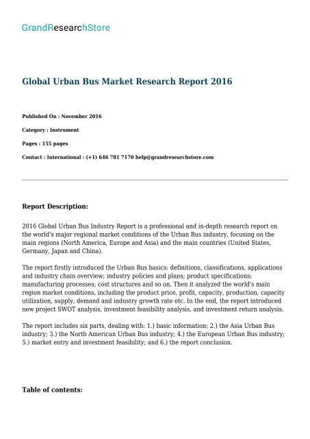 Global Urban Bus Market Research Report 2016