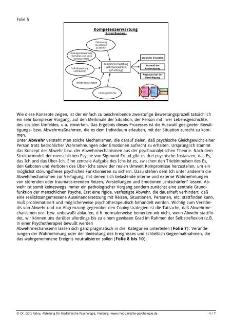 Stress II: Abwehr & Coping - Medizinische Psychologie Uni Freiburg