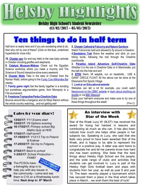 Helsby High School’s Student Newsletter