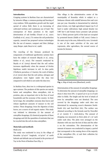 Valorization of shea caterpillar droppings (Cirina butyrospermi Vuillet) in the ecological management of soil fertility in Burkina Faso i IJAAR