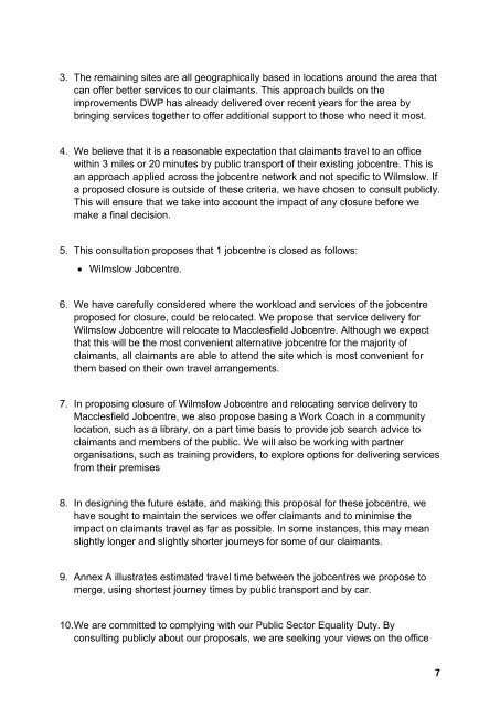 Proposal for the future of Wilmslow Jobcentre