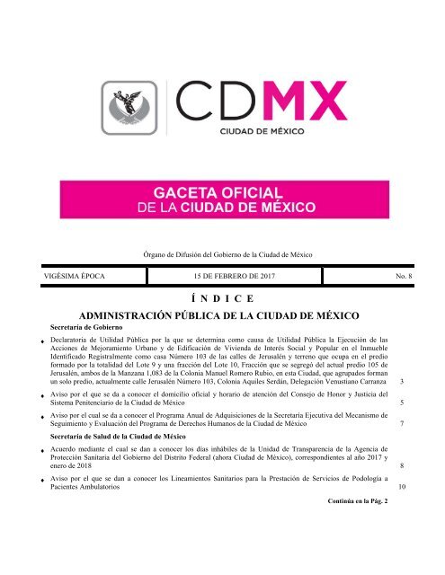 Í N D I C E ADMINISTRACIÓN PÚBLICA DE LA CIUDAD DE MÉXICO