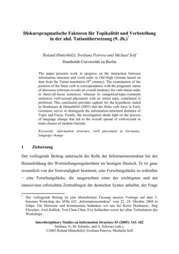 Diskurspragmatische Faktoren für Topikalität und Verbstellung in ...