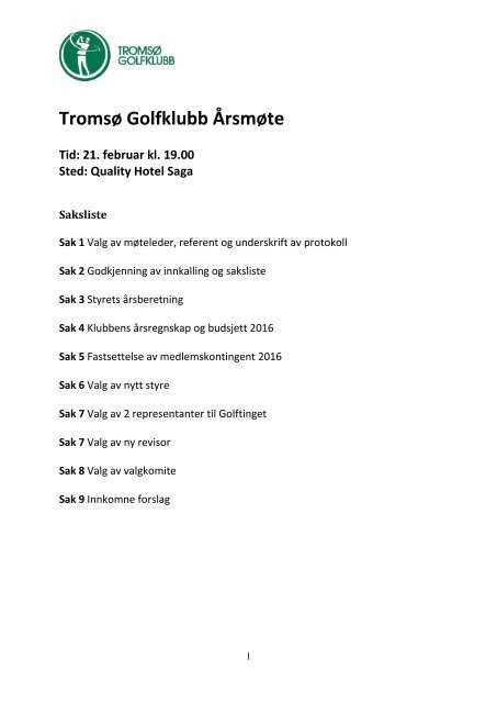 Tromsø Golfklubb Årsmøte