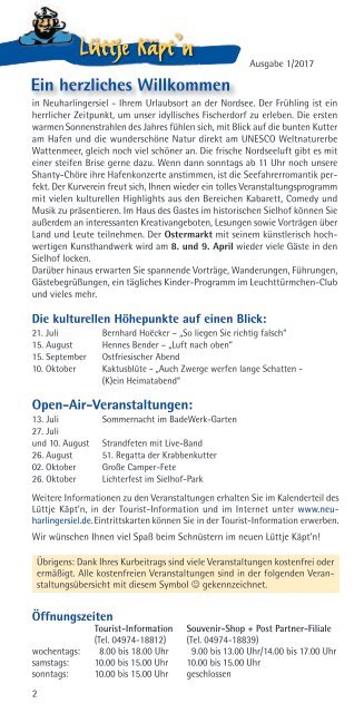 Lüttje Käept´n - Veranstaltungskalender Ausgabe 1/2017