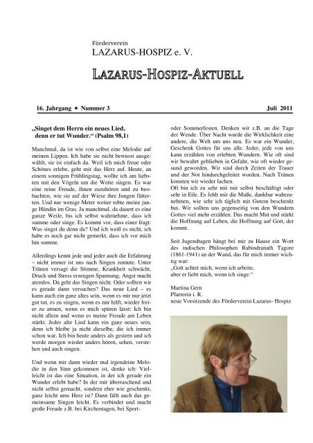 Lazarus-Hospiz-Aktuell 3. Quartal 2011