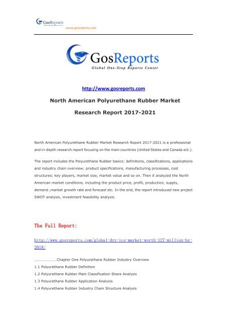 North American Polyurethane Rubber Market Research Report 2017-2021