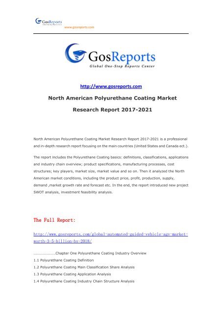 North American Polyurethane Coating Market Research Report 2017-2021