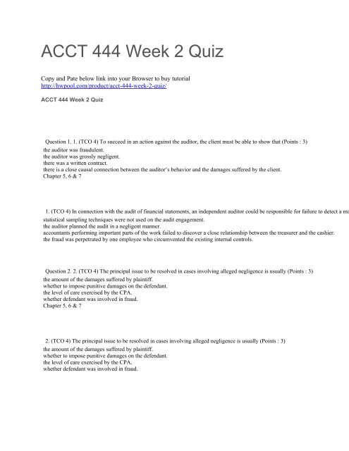 ACCT 444 Week 2 Quiz