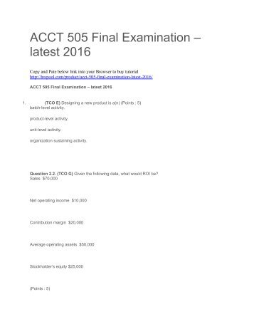 ACCT 505 Final Examination – latest 2016