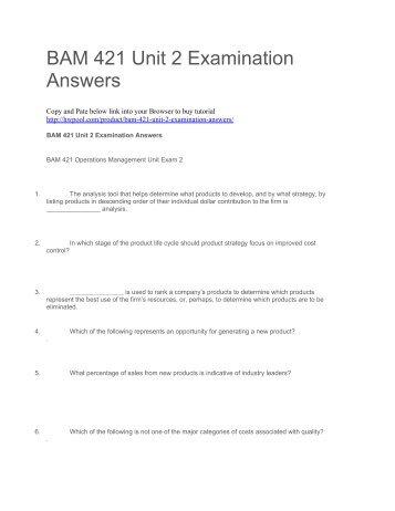 BAM 421 Unit 2 Examination Answers