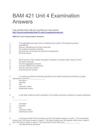 BAM 421 Unit 4 Examination Answers