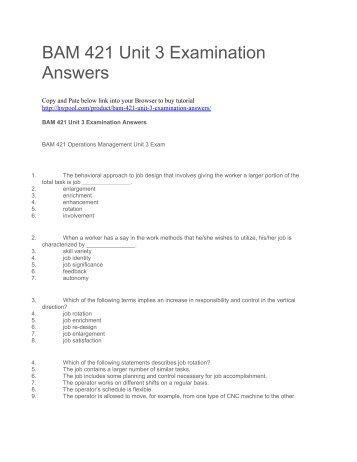 BAM 421 Unit 3 Examination Answers