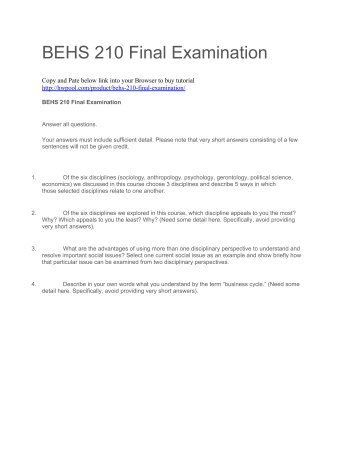 BEHS 210 Final Examination