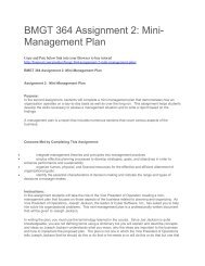 BMGT 364 Assignment 2 Mini-Management Plan