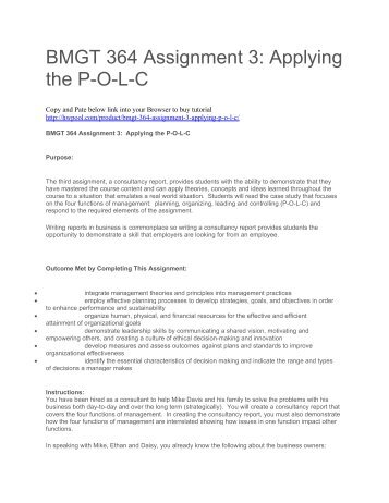 BMGT 364 Assignment 3 Applying the P-O-L-C