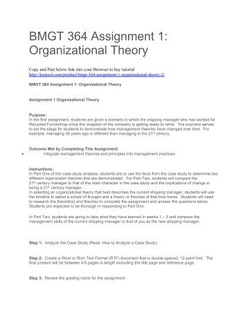 BMGT 364 Assignment 1 Organizational Theory