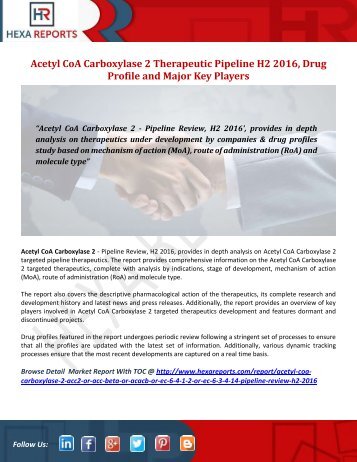 Acetyl CoA Carboxylase 2 Therapeutic Pipeline H2 2016, Drug Profile and Major Key Players