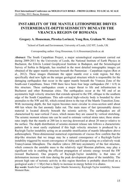 First International Conference on MOLDAVIAN RISKS – FROM ...