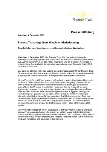 Pressemitteilung - Phoenix Trust Group AG