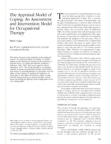 'The Appraisal Model of Coping: An Assessment and Intervention ...