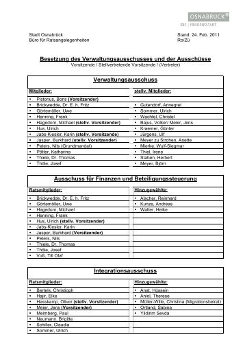 Besetzung des Verwaltungsausschusses und der ... - Stadt Osnabrück