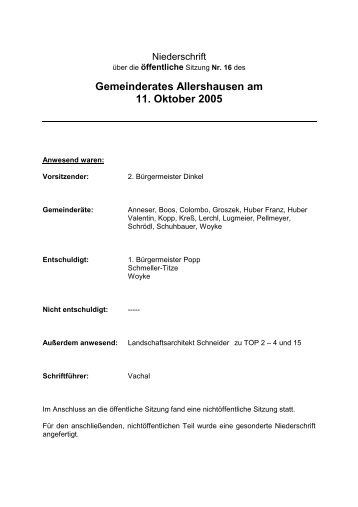 Gemeinderates Allershausen am 11. Oktober 2005