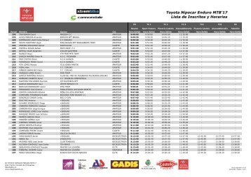 Toyota Nipocar Enduro MTB'17 Lista de Inscritos y Horarios