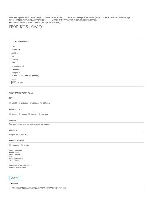 Yumpu.com - Account - Profile - Product summary