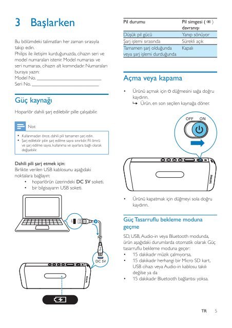 Philips Enceinte portable sans fil - Mode d&rsquo;emploi - TUR