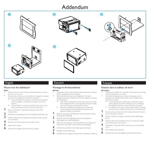 Philips Syst&egrave;me audio/vid&eacute;o pour voiture - Addenda manuel d'utilisation - AEN