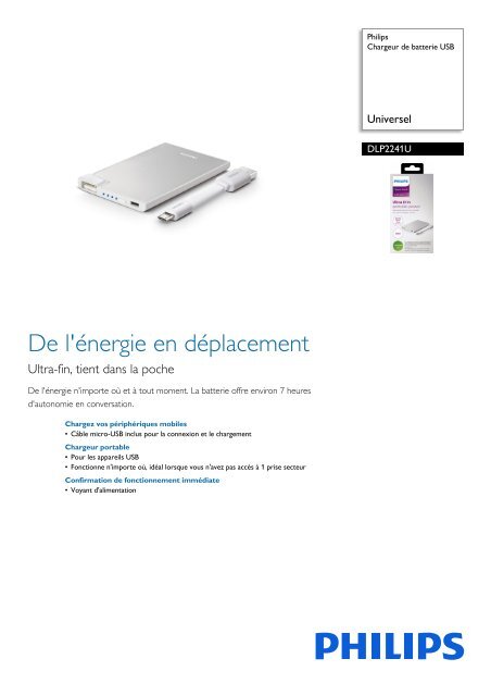 Philips Chargeur de batterie USB - Fiche Produit - FRA