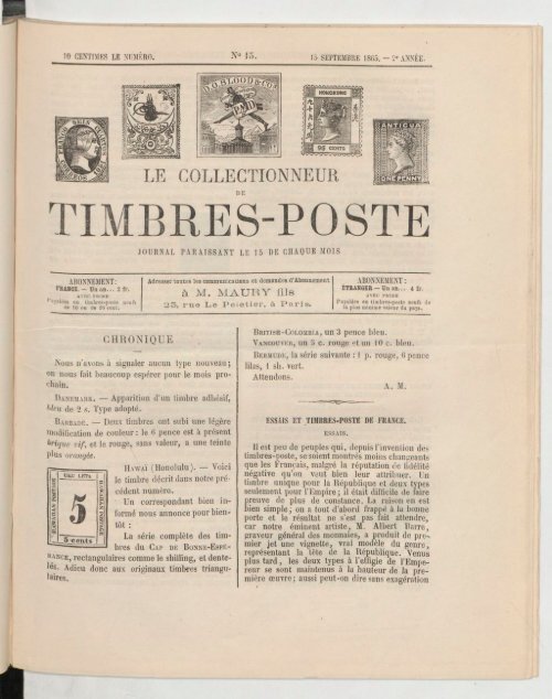 Le Collectionneur de timbres-poste - 15 septembre 1864 - Arthur Maury