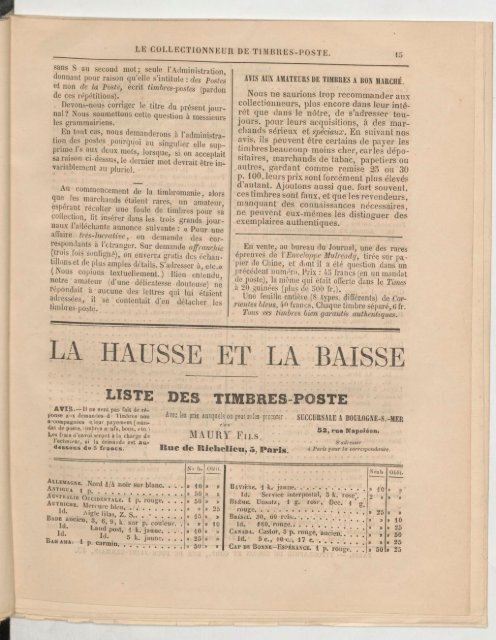 Le Collectionneur de timbres-poste - 15 septembre 1864 - Arthur Maury