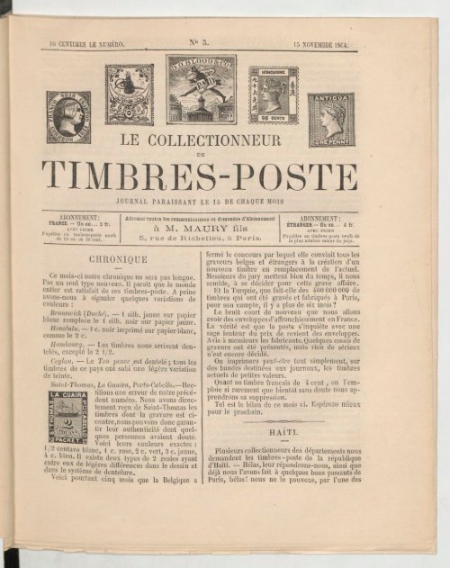 Le Collectionneur de timbres-poste - 15 septembre 1864 - Arthur Maury