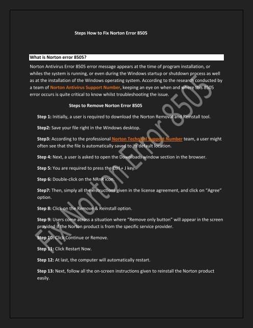 Steps How to Fix Norton Error 8505
