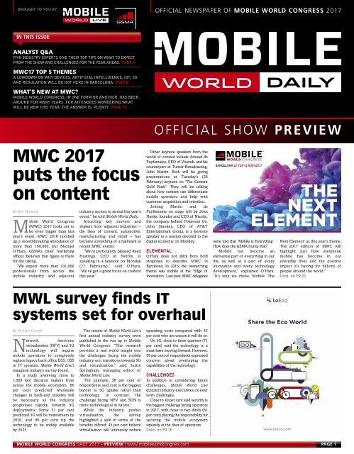 MWC 2017 puts the focus on content