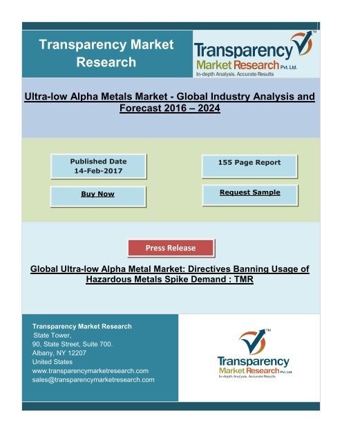 Global Ultra-low Alpha Metal Market: Directives Banning Usage of Hazardous Metals Spike Demand, notes TMR