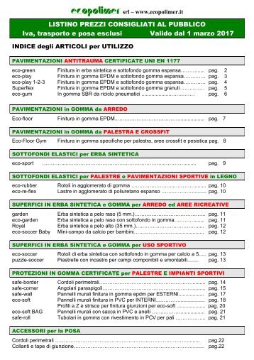 Listino Pavimentazioni e Protezioni 2017